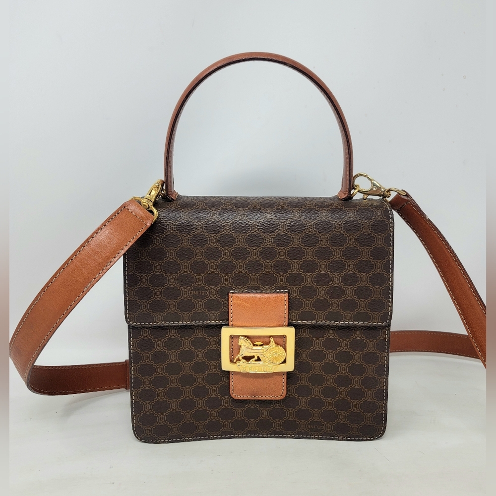 Celine Horse Carriage Triomphe Canvas Leather Small Top Handle Crossbody Bag